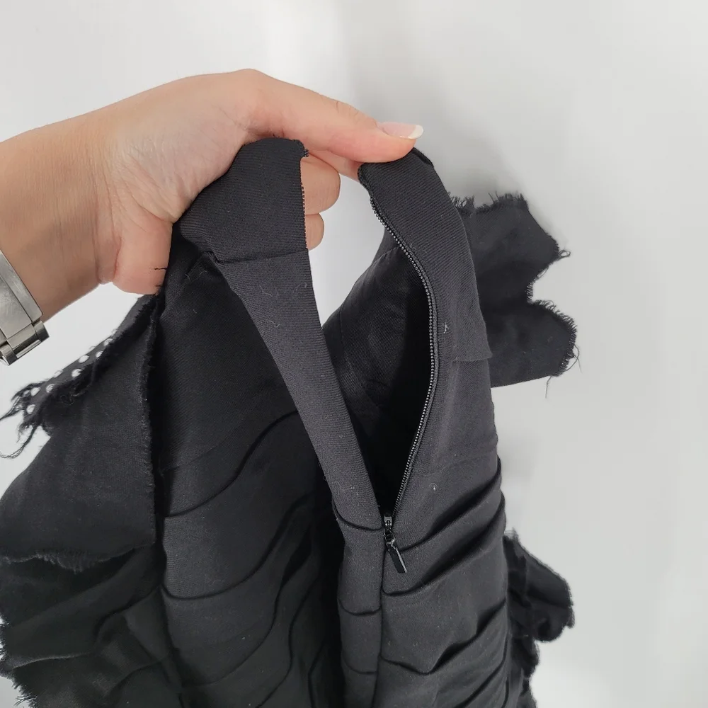Saint Laurent Black Asymmetrical Wool Skirt Rhinestone Ruffles Size 40 US 8 - Picture 10 of 10